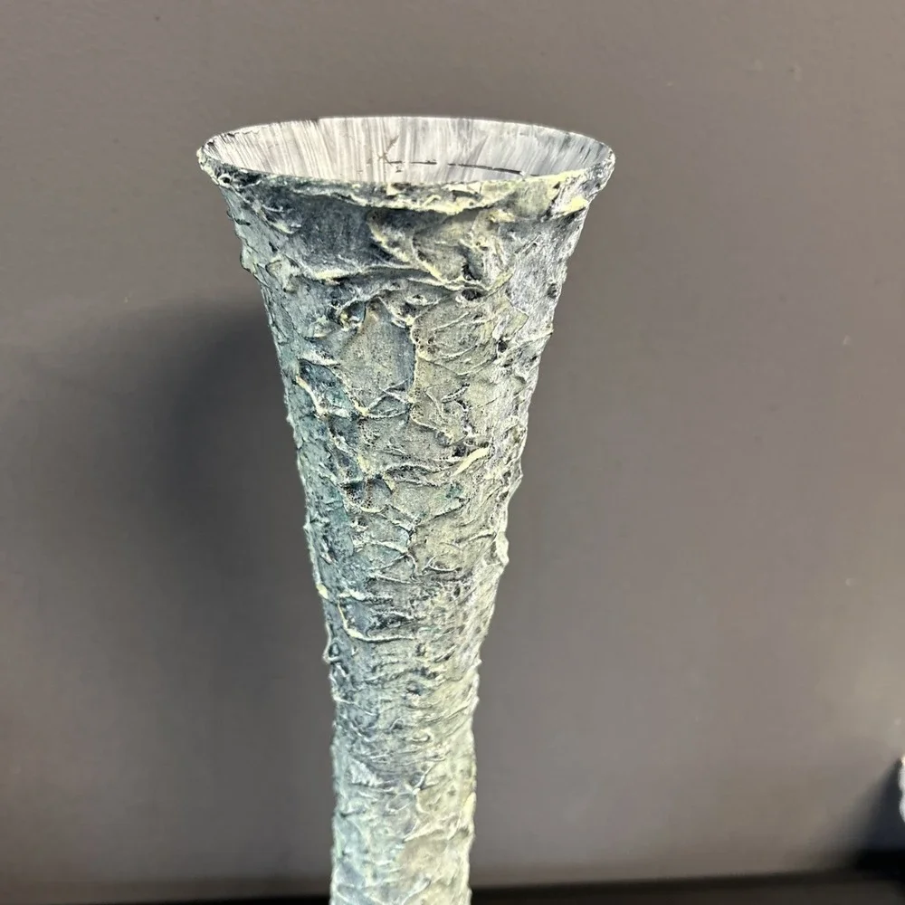 Upcycled Tall Vase Grunge Moody‎ Textured Painted White Waxed Resin Blend 15